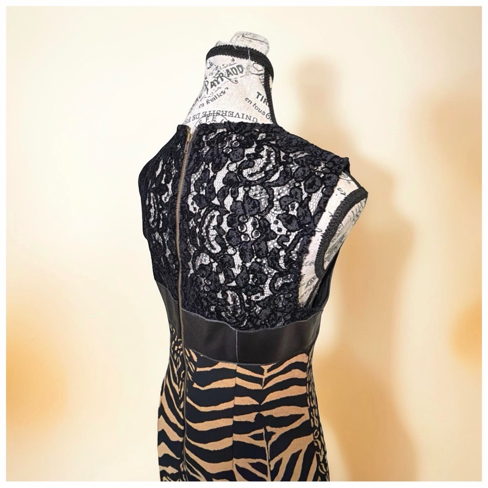 Tracy Reese Zebra Print Dress | Leather Lace Mixed Media | Statement Piece | 8 - Picture 13 of 16